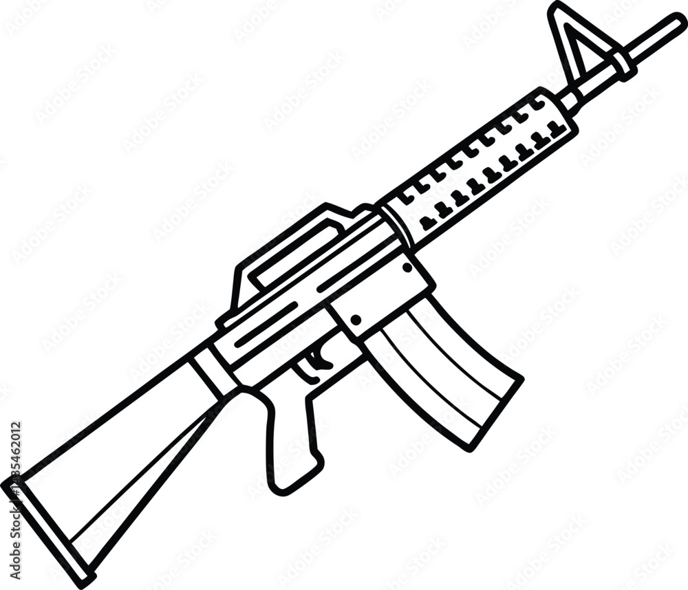 black and white vector illustration of the m16 rifle black and white vector illustration of the m16 rifle