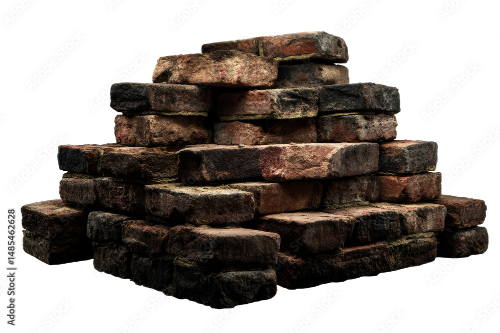 Piled red bricks on a transparent background for construction use Piled red bricks on a transparent background for construction use