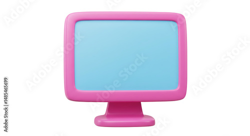 Pink Computer Monitor with Blank Blue Screen