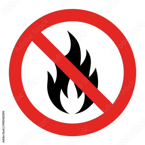 No fire symbol, red and black prohibition sign, for safety warnings