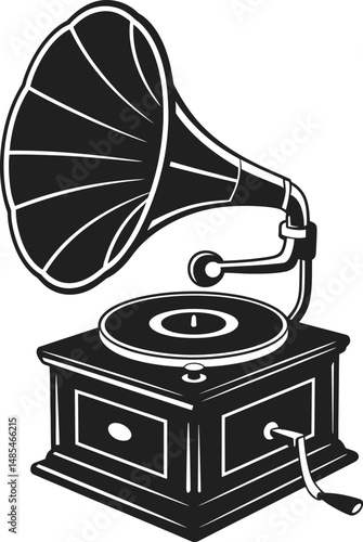 Vintage Gramophone Illustration Black and White Retro Music Player Icon