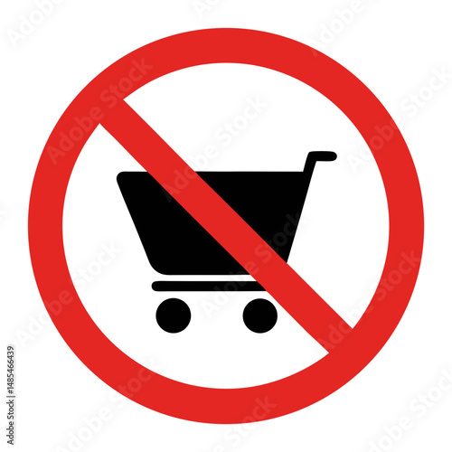 Shopping cart prohibited symbol, red and black, for safety signage