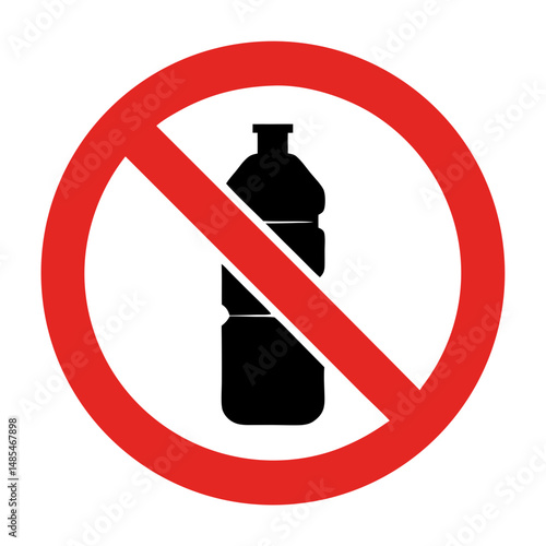 Plastic bottle prohibition sign, red circle, environmental protection, for campaign materials