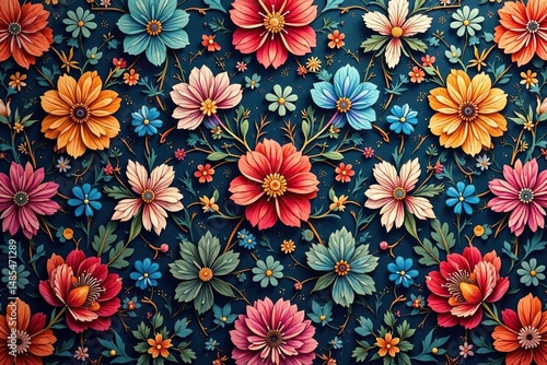 Intricate floral textile design, repeating seamlessly , surface, ornate, repeat