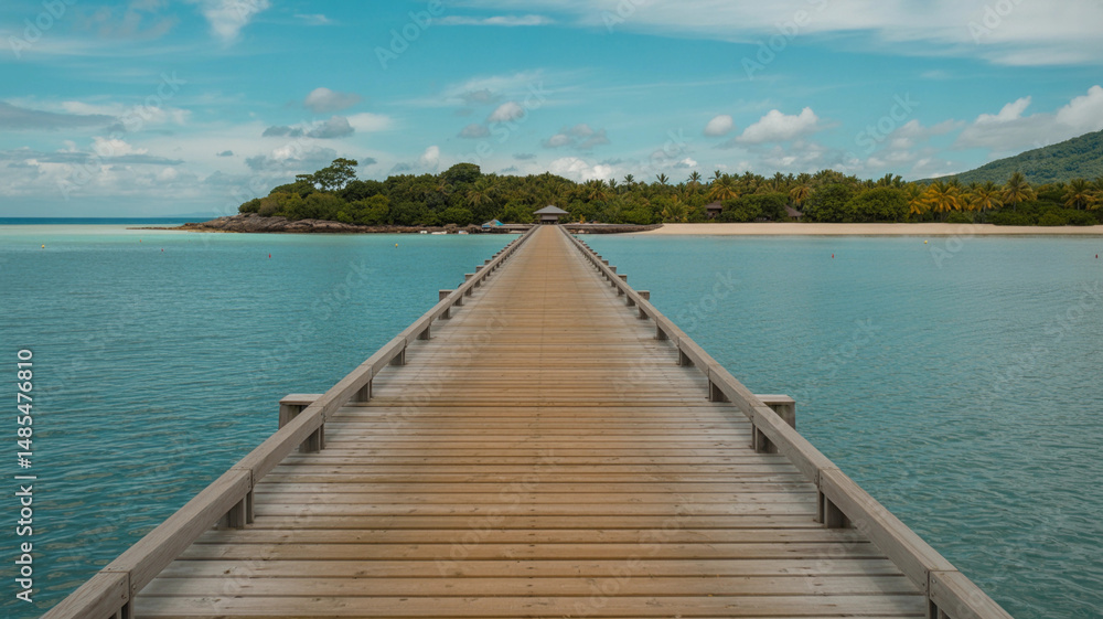 Tropical Wooden Pier Leading to Ocean Tropical Wooden Pier Leading to Ocean