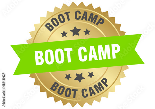 boot camp. boot camp round green and gold label isolated on transparent background