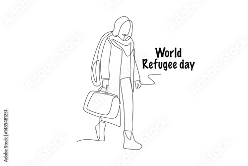 Male refugee wearing a robe. World refugee day concept one-line drawing