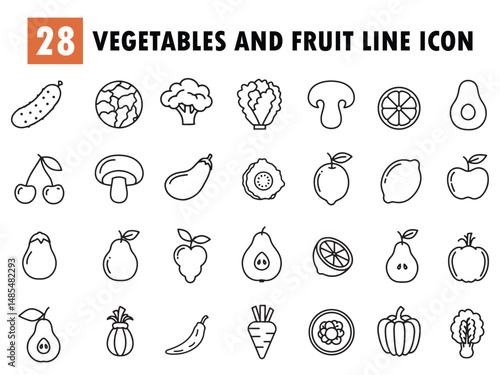 Vegetables and fruit line icon set, vegetarian symbols collection