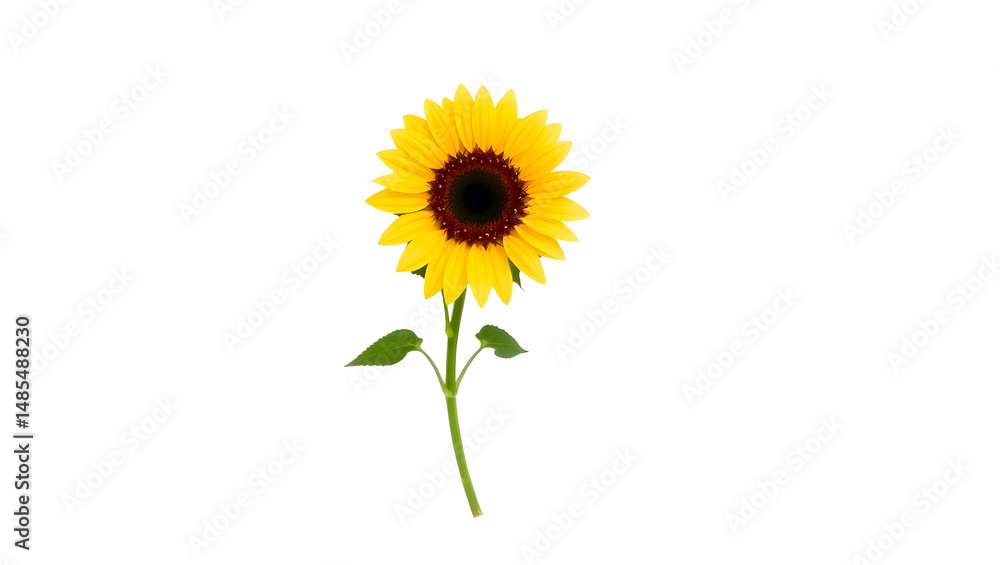 Obraz premium Sunflower and leaf isolated on transparent background