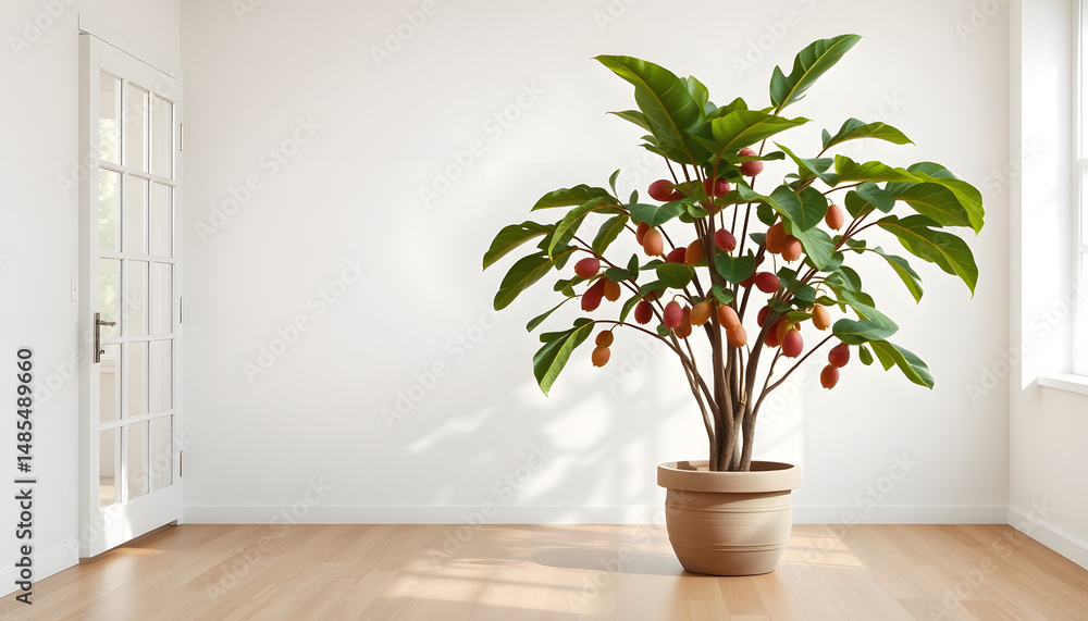 Fototapeta premium Lonely rubber fig standing in a bare, echoing chamber. with white shades
