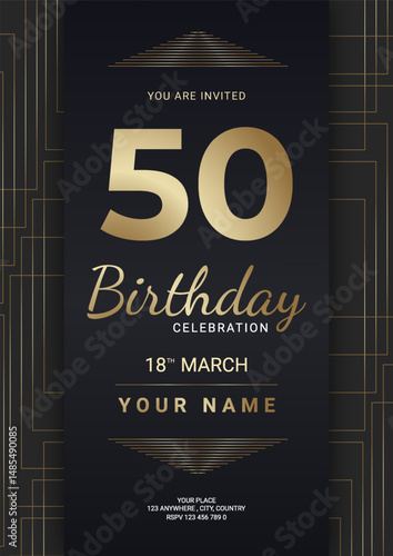50th Birthday Celebration Invitation – Black and Gold Elegant Design