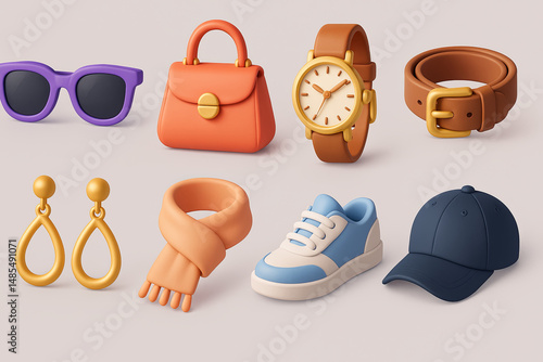Fashion accessories 3d icon set - bags, shoes, jewelry, and more