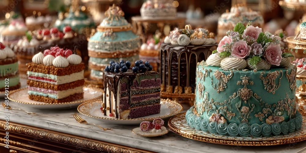 Elegant Dessert Buffet with Assorted Cakes and Pies for Any Occasion Elegant Dessert Buffet with Assorted Cakes and Pies for Any Occasion