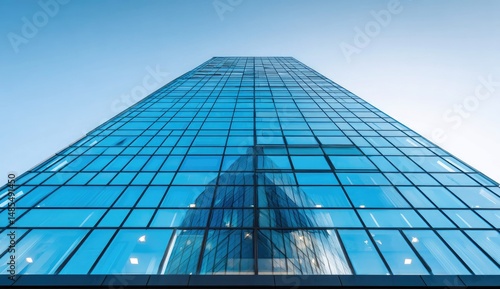Modern skyscraper reflecting the sky and another building