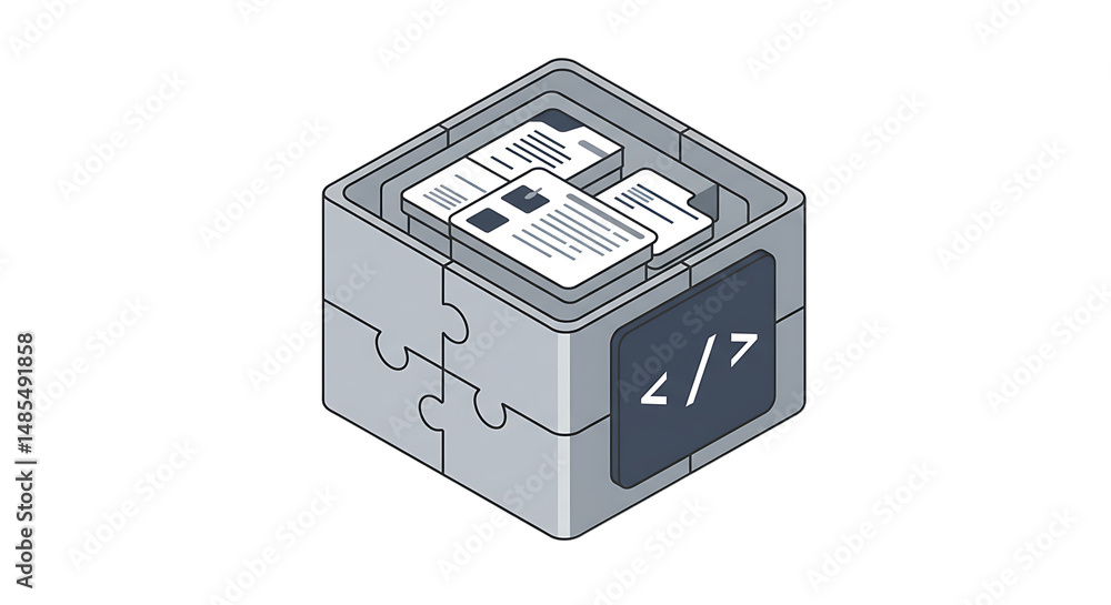 Obraz premium Puzzle Box with Code and Documents