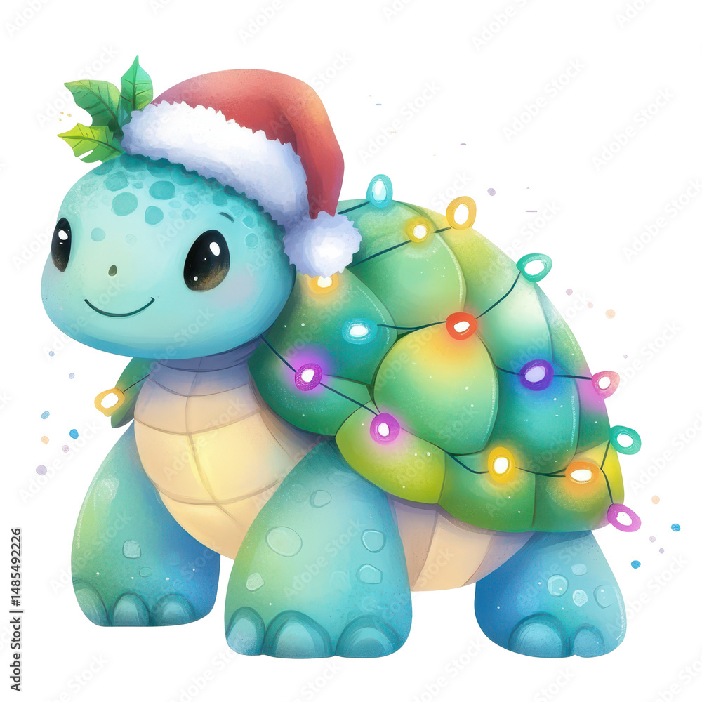 Festive Turtle with Christmas Lights: A charming, animated turtle joyfully decked out in a Santa hat and twinkling Christmas lights, perfect for holiday themes. Festive Turtle with Christmas Lights: A charming, animated turtle joyfully decked out in a Santa hat and twinkling Christmas lights, perfect for holiday themes.