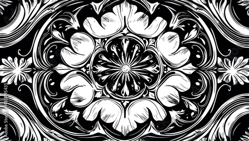 Vintage ornamental abstract background with engraved vortex curves
