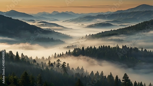 Wallpaper Mural The Mountain's Breath: A Gentle Veil of Fog and Mist Descends
 Torontodigital.ca
