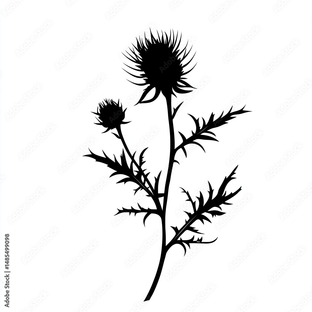 custom made wallpaper toronto digitalSilhouette of a thistle plant. Detailed illustration of thorny leaves and flower