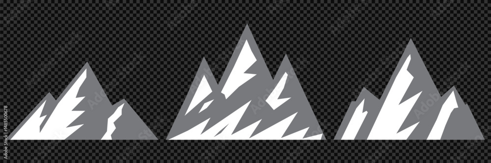 Mountain silhouette set. Collection of vector mountain icons and logos in flat style. Rocky peaks and simple minimalist mountain illustrations for design. Mountain silhouette set. Collection of vector mountain icons and logos in flat style. Rocky peaks and simple minimalist mountain illustrations for design.