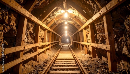 Mine Shaft with Railroad Track and Lights