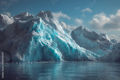 Wallpaper Mural Majestic icy glacier with towe snow-capped mountains and reflective water under partly cloudy sky in a remote polar landscape du daytime Torontodigital.ca