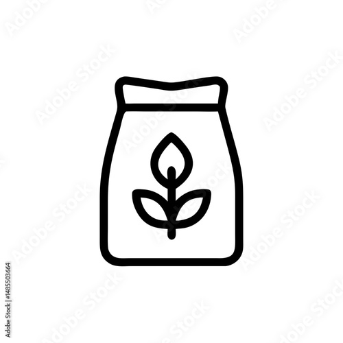 Fertilizer bag with plant logo in minimalist line art design  