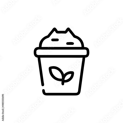 Line art of a compost bin with a lid and leaf symbol  
