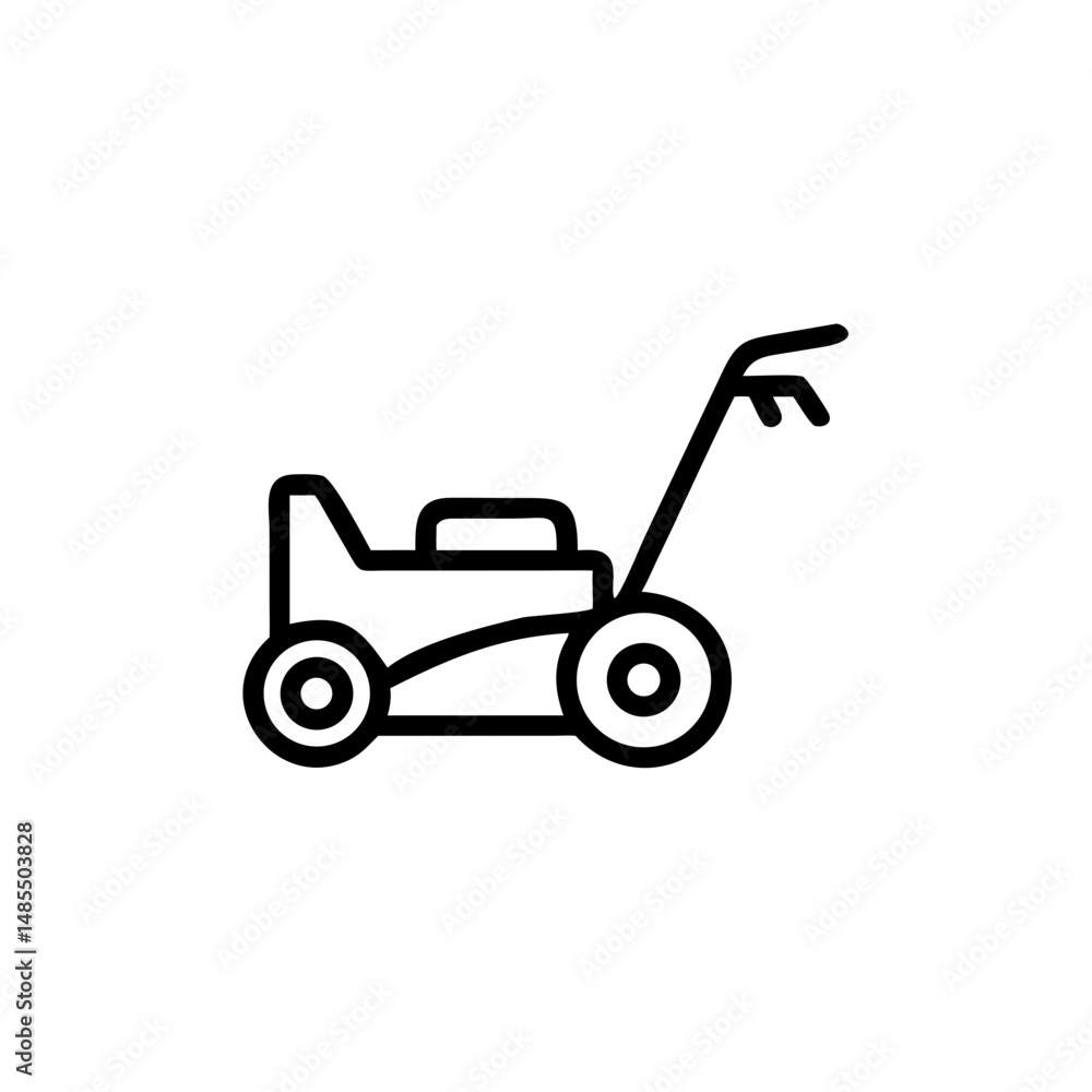 Lawn mower icon in minimalist design on a white background Lawn mower icon in minimalist design on a white background