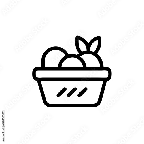 Outline basket filled with assorted fruits on a white background  
