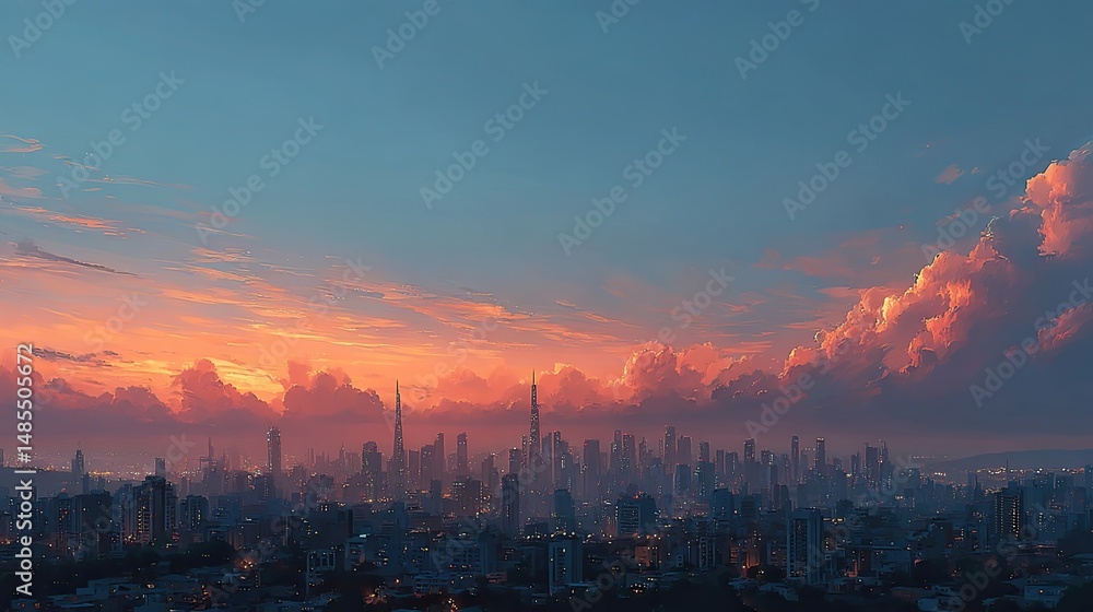 City skyline twilight with fading light silhouette architecture and dreamy tones perfect for urban transitions and atmospheric visuals City skyline twilight with fading light silhouette architecture and dreamy tones perfect for urban transitions and atmospheric visuals