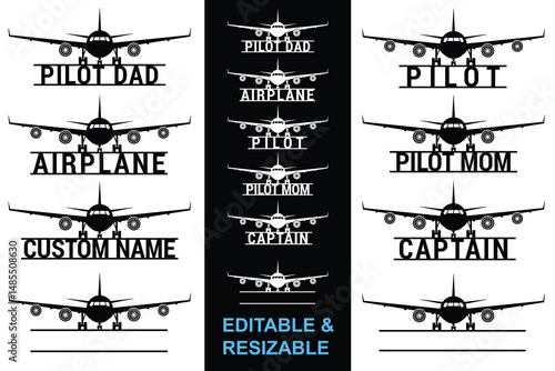 Editable Custom Airplane LOGO, Resizable Custom Airplane, Airplane With custom Name, Airplane Monogram, Custom Monogram Airplane