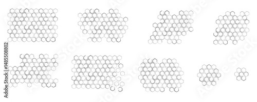 Propolis honeycomb sketch set. Handdrawn textured honey comb logo icon. Image bee wax. Bee honey and propolis doodle vector isolated on white background.
