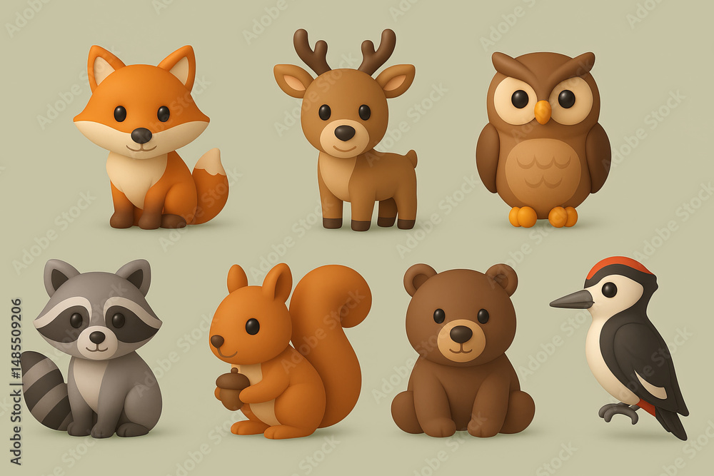 Obraz premium Animal silhouette icon set - minimal wildlife, forest creatures in simple style