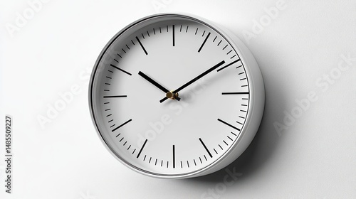 Wallpaper Mural Minimalistic round wall clock with black hour and minute hands and thin black second hand on a white background showing time 10:09:10 Torontodigital.ca