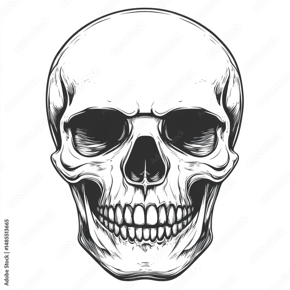 Fototapeta premium Detailed illustration of a human skull, front view.