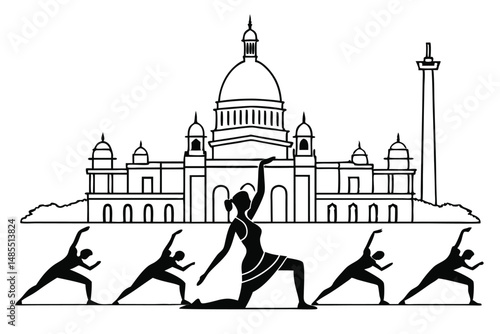 Mass Yoga Silhouette Vector Group Fitness and Meditation Illustration