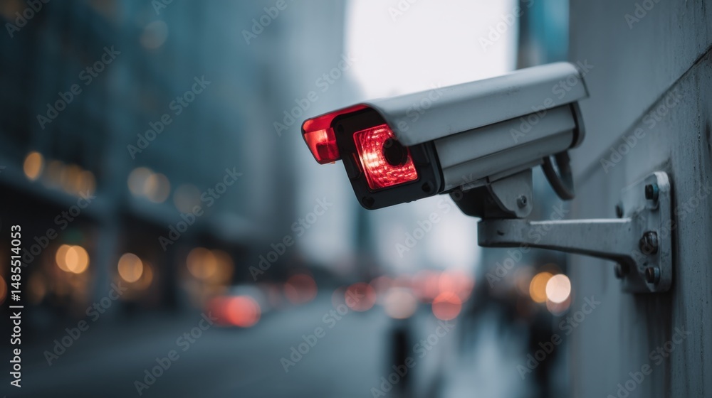 Security camera monitors urban street at night for surveillance, protection, and crime prevention Security camera monitors urban street at night for surveillance, protection, and crime prevention