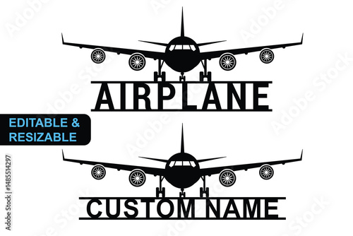 Editable Custom Airplane LOGO, Resizable Custom Airplane, Airplane With custom Name, Airplane Monogram, Custom Monogram Airplane