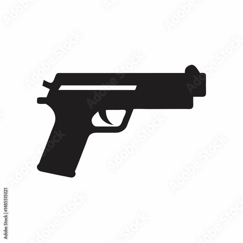 "Minimal black silhouette of a compact pistol with a squared-off design, centered on white background."
