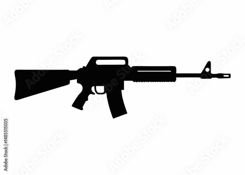 "Simple black silhouette of an M16-style rifle with bayonet attachment, minimal design on white."
