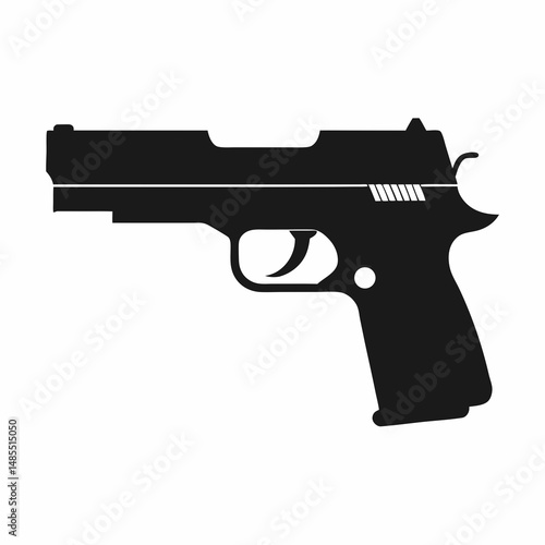 "Minimal black silhouette of a compact pistol with a squared-off design, centered on white background."

