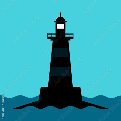 make a black lighthouse alone on the ocean make all black
