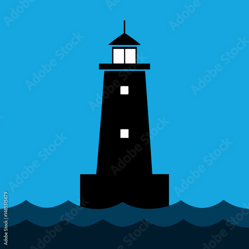 make a black lighthouse alone on the ocean make all black

