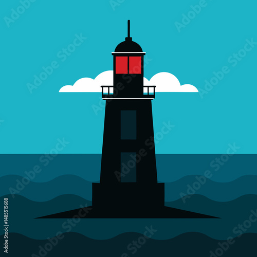 make a black lighthouse alone on the ocean make all black
