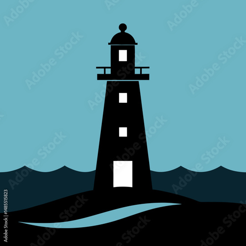 make a black lighthouse alone on the ocean make all black
