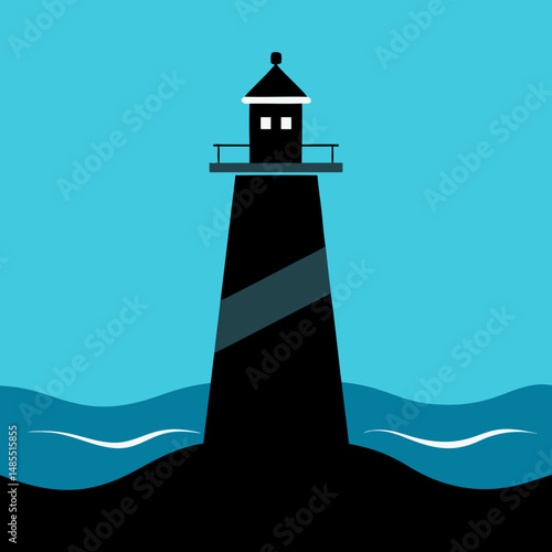 make a black lighthouse alone on the ocean make all black
