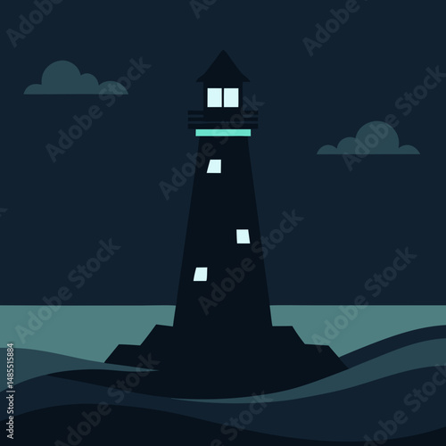 make a black lighthouse alone on the ocean make all black
