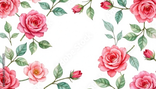 Delicate watercolor roses & leaves, repeating pattern , elegant, bloom