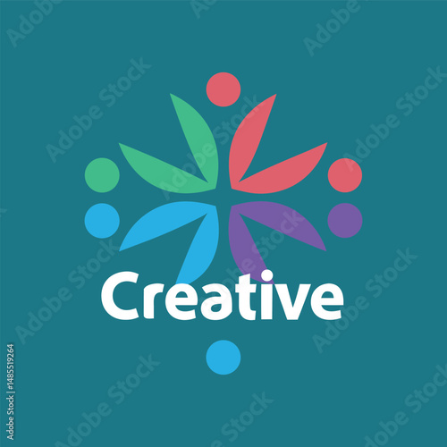 Abstract Colorful Creative Logo Design with Circular Elements and Teal Background